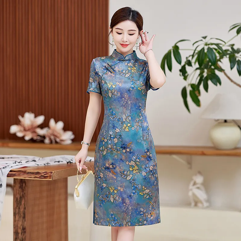 Yi Mengyuan Silk Short Sleeved Dress Women's Image Color-4
