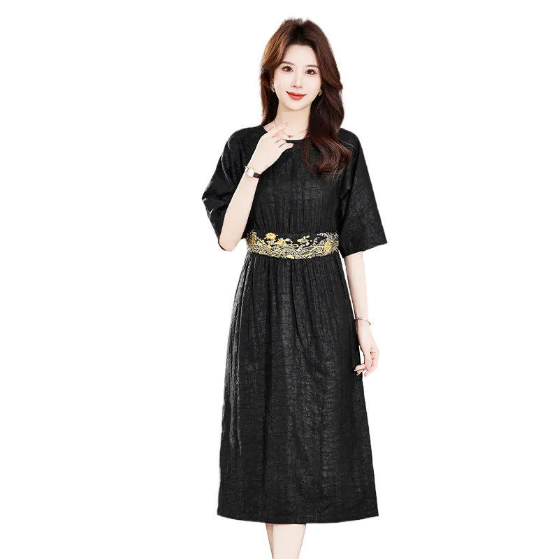 Yi Mengyuan Short Sleeved Dress Women's Black-4