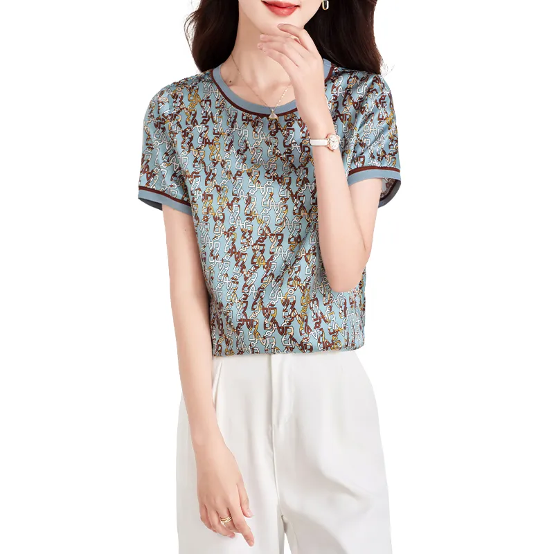 Yi Mengyuan Short Sleeved Silk T Shirt Women's-2
