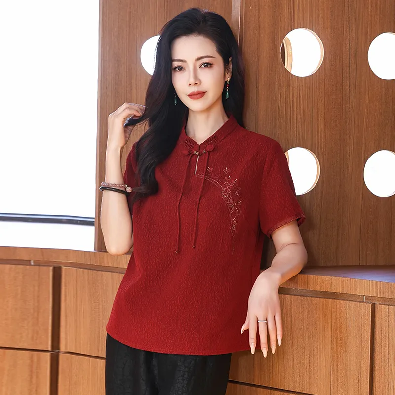 Yi Mengyuan Silk Shirt Women's Red-2
