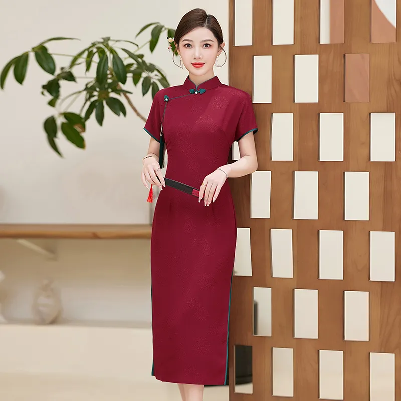Yi Mengyuan Short Sleeved Dress Women's Red-4