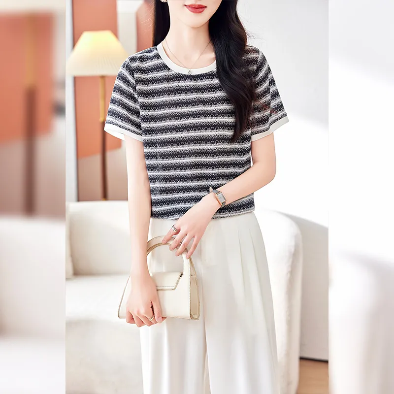 Yi Mengyuan Set in Sleeve Silk T shirt Women's-3
