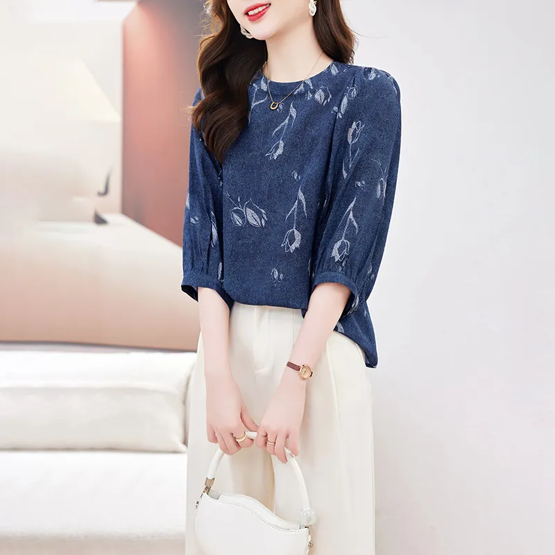 Yi Mengyuan Silk Shirt Women's Denim Blue-3