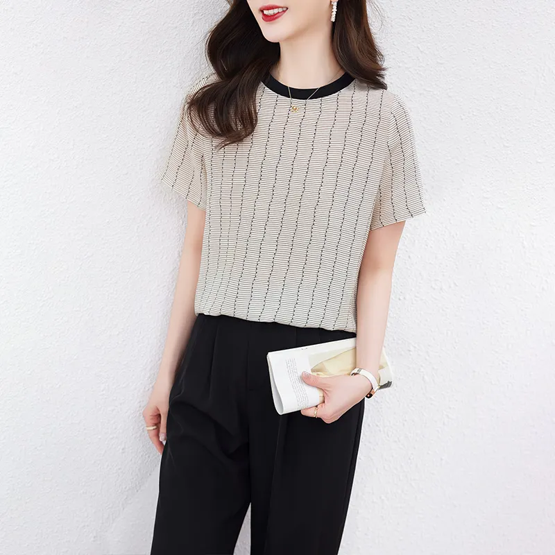 Yi Mengyuan Regular T Shirt Women's Stripes-2