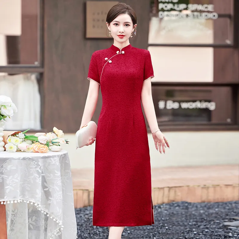 Yi Mengyuan Short Sleeved Dress Women's Red-2