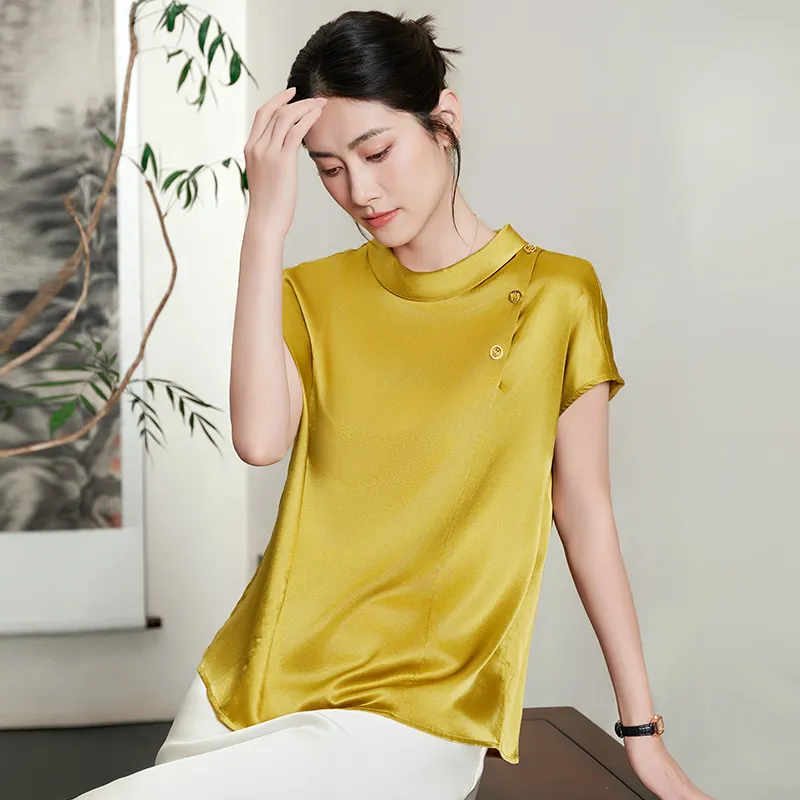 Yi Mengyuan Short Sleeved Silk Shirt Women's-3