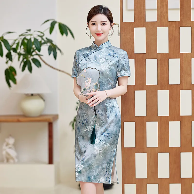 Yi Mengyuan Silk Short Sleeved Dress Women's Image Color-2