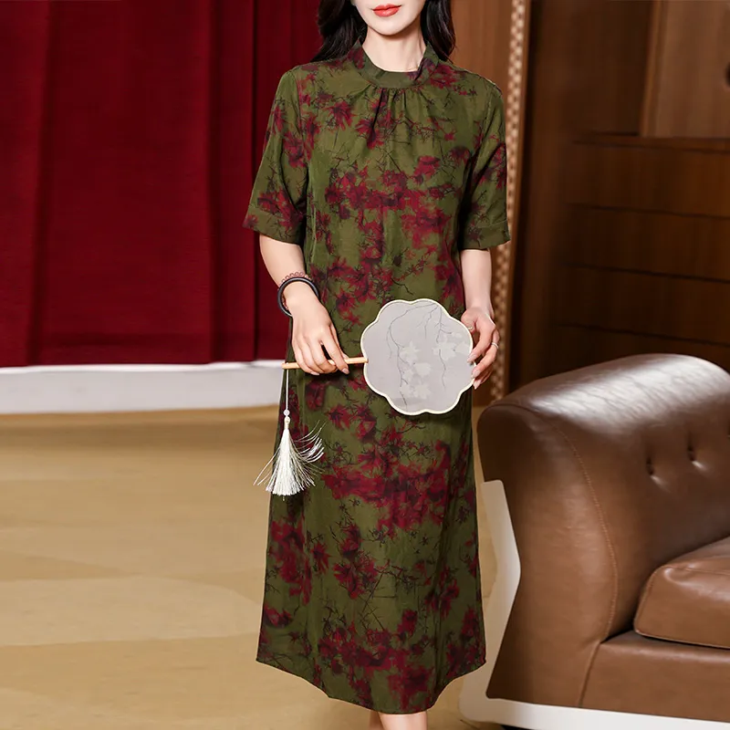Yi Mengyuan Silk Short Sleeved Dress Women's Image Color-3