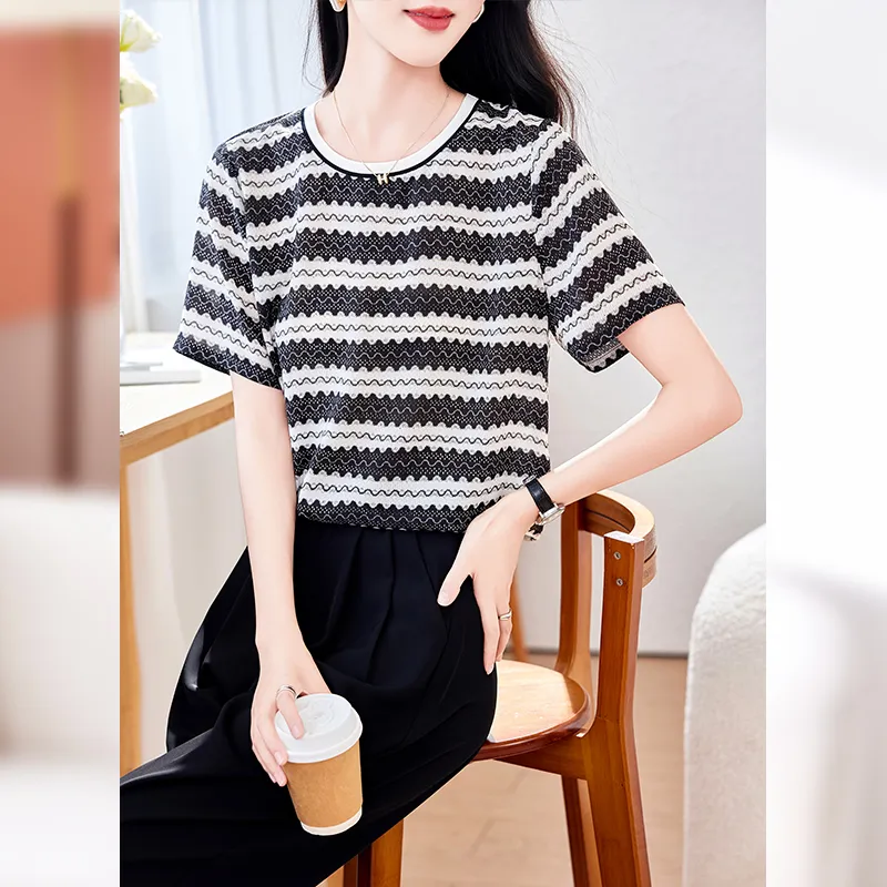 Yi Mengyuan Set in Sleeve Silk T shirt Women's-2