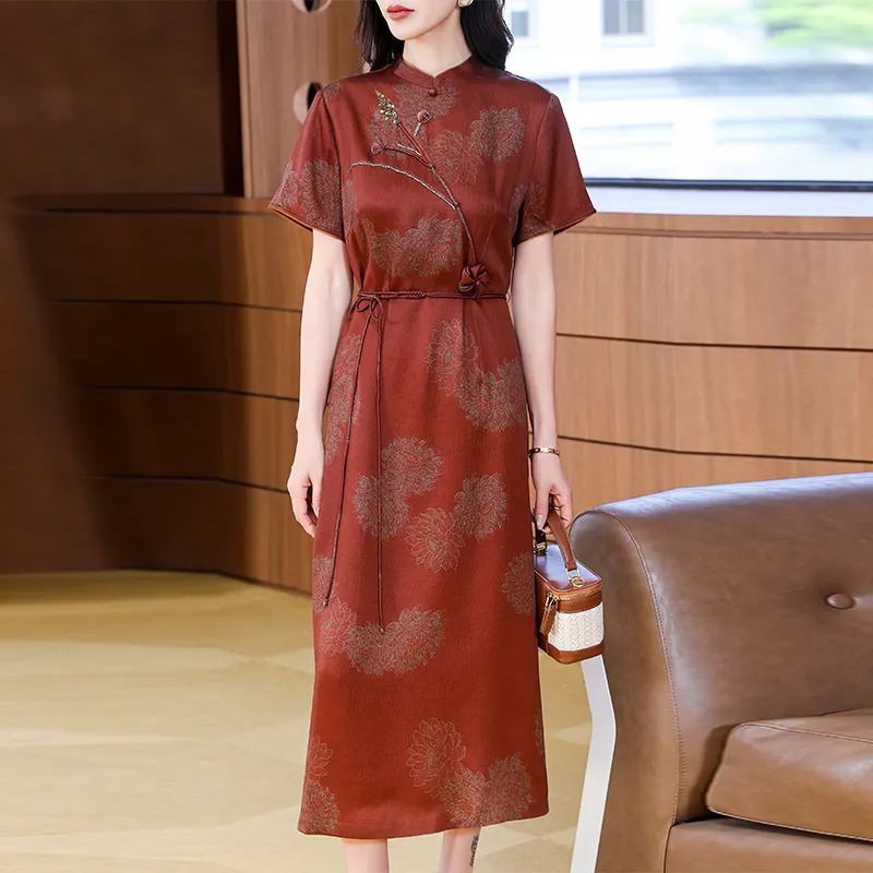 Yi Mengyuan Silk Short Sleeved Dress Women's Image Color-3