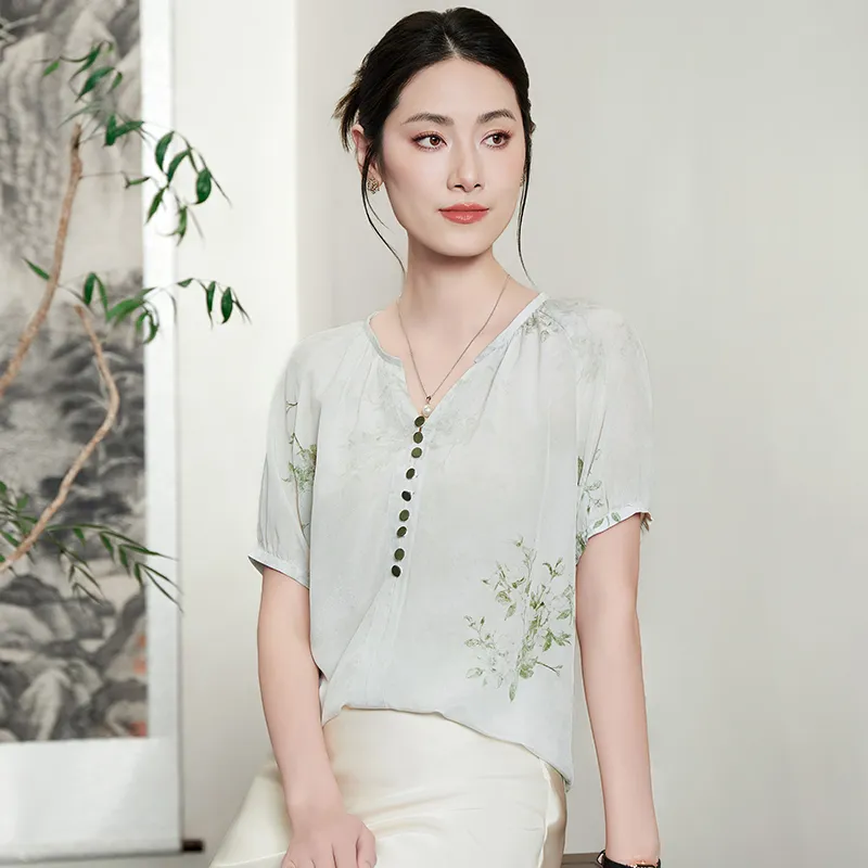Yi Mengyuan Short Sleeved Silk Shirt Women's-4