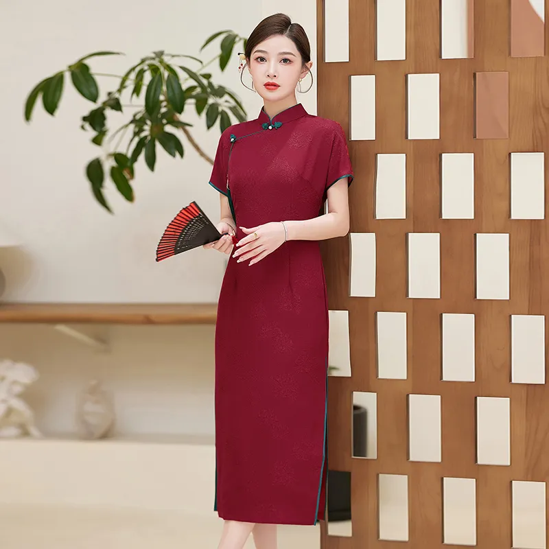 Yi Mengyuan Short Sleeved Dress Women's Red-1