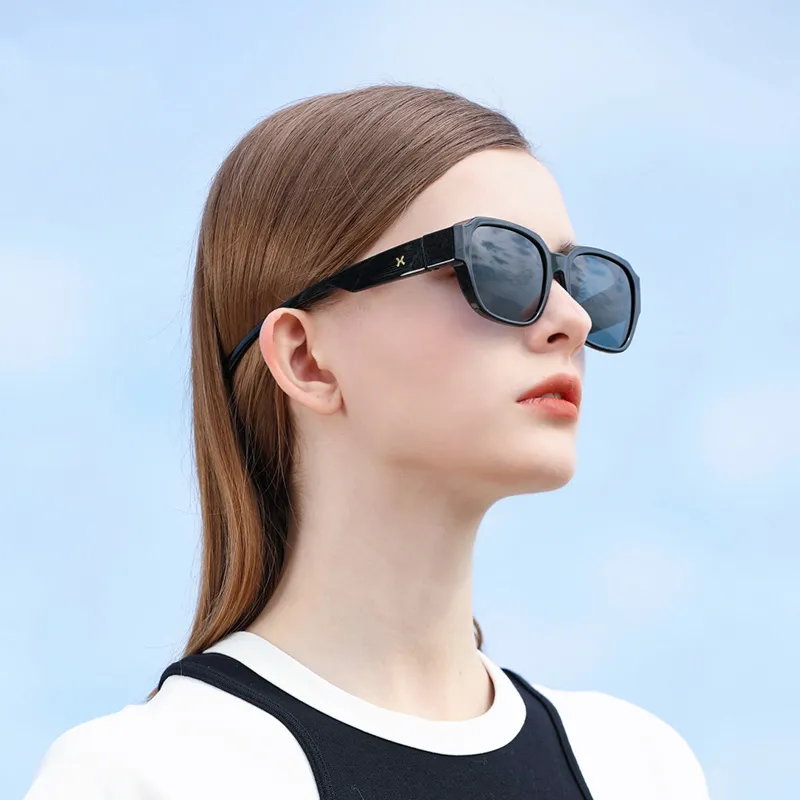 LOHO TR90 Square Large Frame Sunglasses For A Slimmer Face Appearance Unisex Black-23
