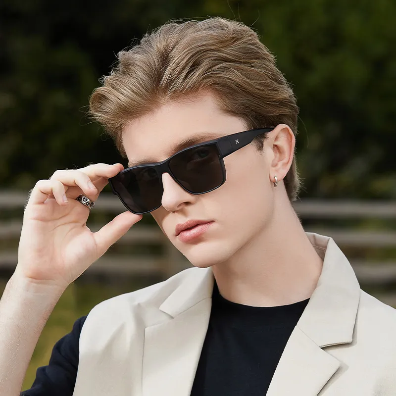 LOHO TR90 Square Large Frame Sunglasses For A Slimmer Face Appearance Unisex Black-4