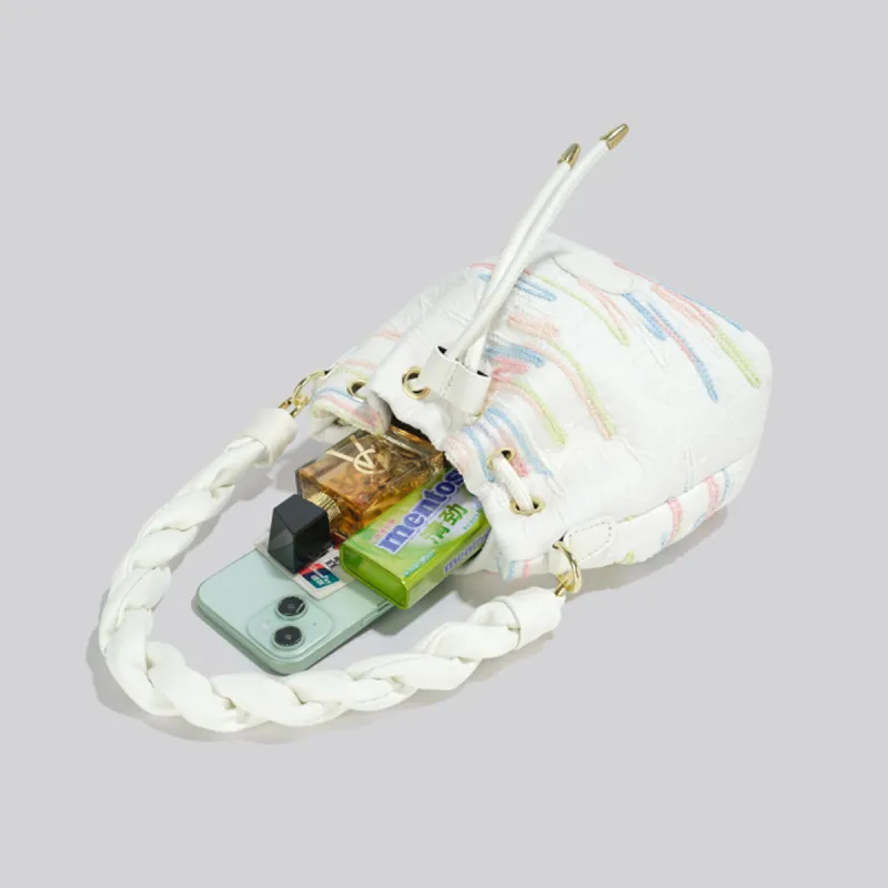 COLINS KEIRS Synthetic Leather Bucket Bag Handbag Women's Ecru-6
