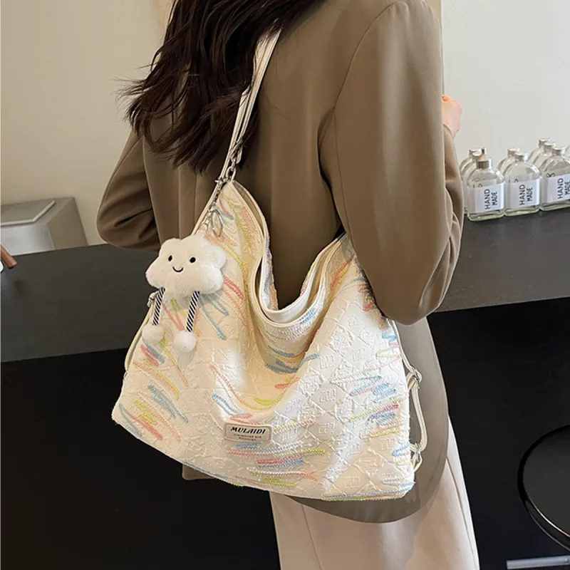 COLINS KEIRS Fabric Versatile Double Shoulder Portable Crossbody For Everyday Commute Shoulder Bag Regular Women's Ecru-1