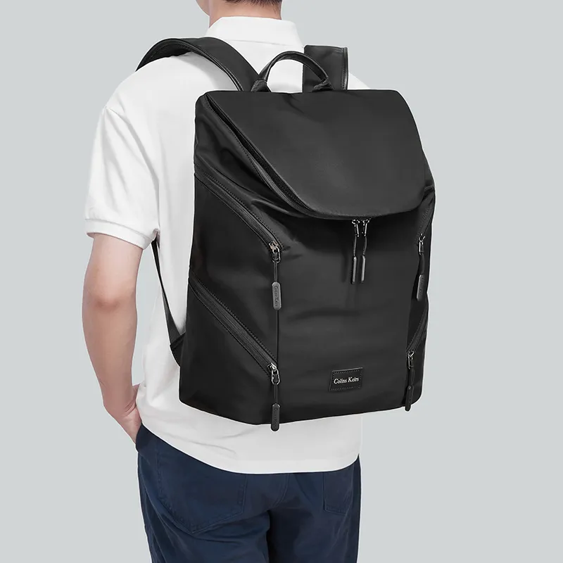 COLINS KEIRS Nylon Fabric Laptop Backpack Large Size Unisex Black-9