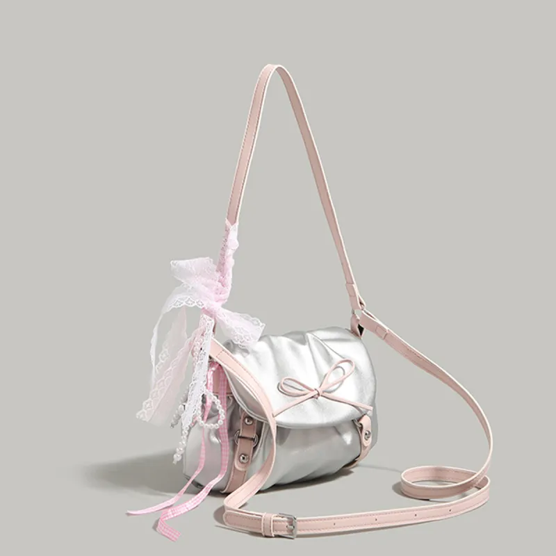 COLINS KEIRS Synthetic Leather Fashion Versatile Bowknot Handbag Crossbody Bag, Shoulder Bag Regular Women's Silver-2