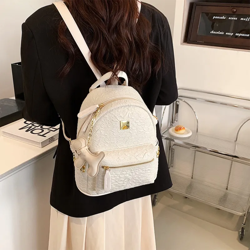 COLINS KEIRS Fabric Niche Design Stud University Student Backpack Commute School Backpack Regular Women's White-4
