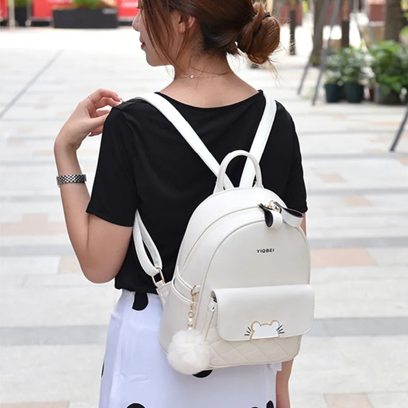 COLINS KEIRS PU 3D Effect Minimalist Style Cute University Student Backpack Commute Backpack Regular Women's White-3