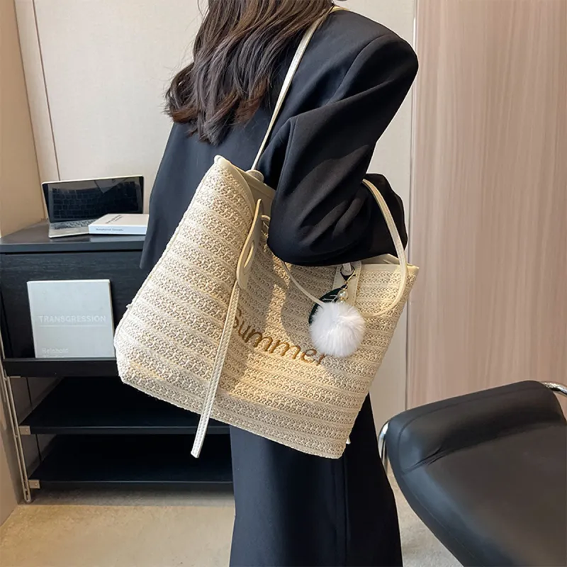 COLINS KEIRS Straw Woven Shoulder Bag Regular Women's Ecru-4