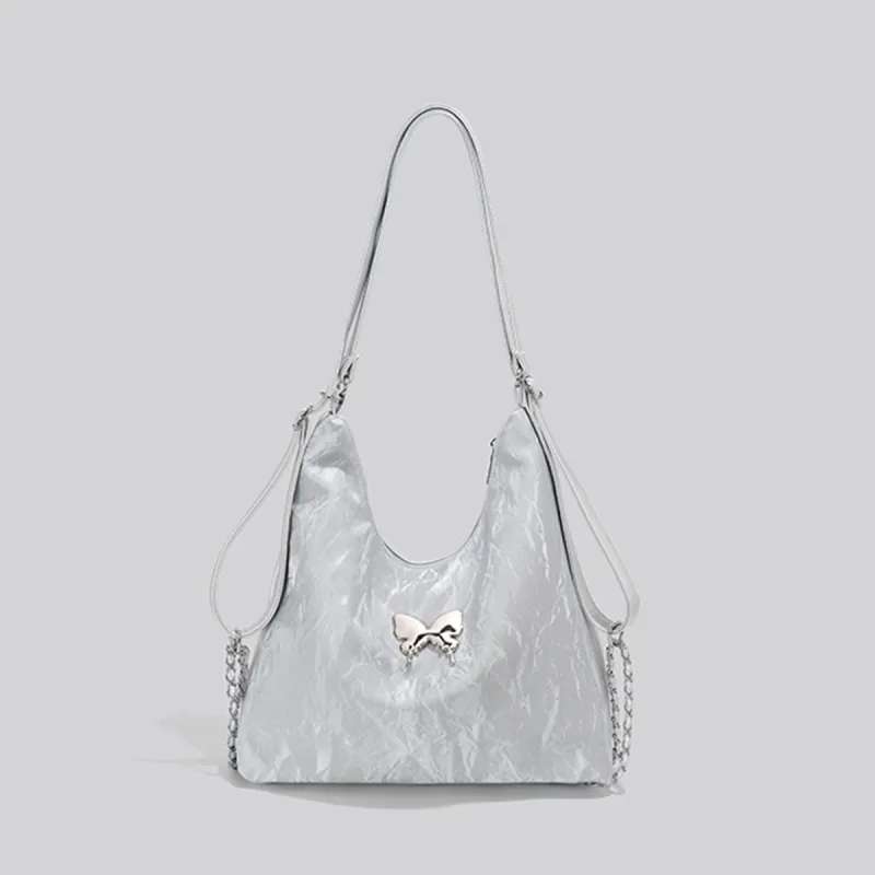 COLINS KEIRS Synthetic Leather Multifunction Crossbody Bag Backpack Shoulder Bag Regular Women's Silver Gray-1