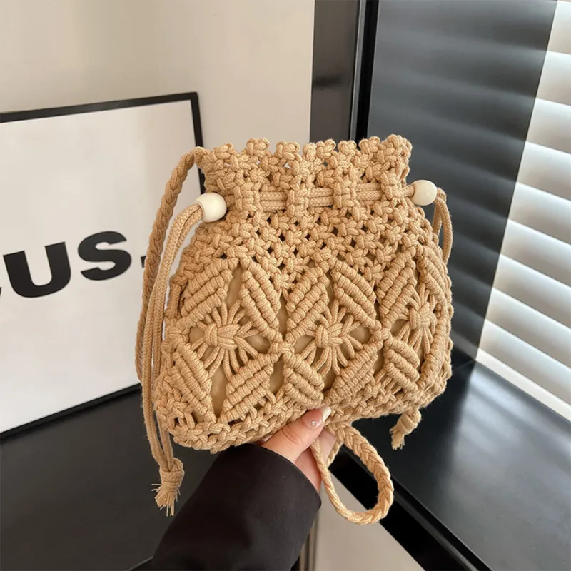 COLINS KEIRS Knitted Fabric Bucket Bags Crossbody Bag, Shoulder Bag Women's White/Khaki-10