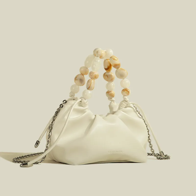 COLINS KEIRS Synthetic Leather Texture Niche Beads Fashion Chain One Shoulder Handbag Regular Women's White-1