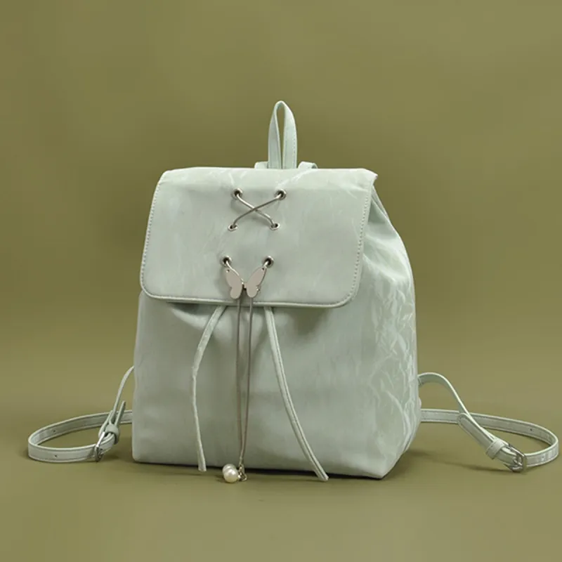 COLINS KEIRS Synthetic Leather Niche Design Butterfly Drawstring Trendy Commute Travel Backpack Regular Women's Green-3