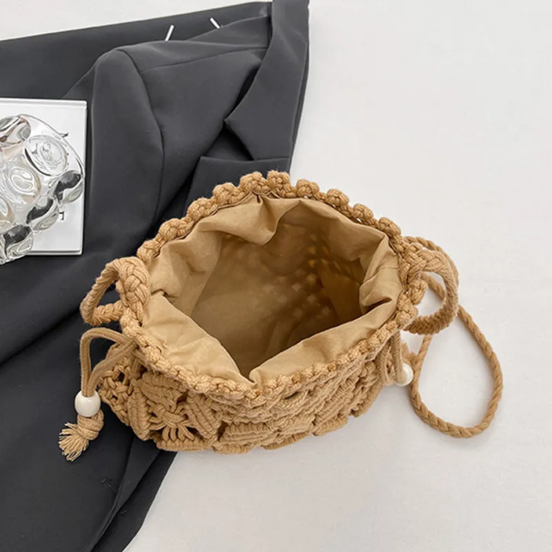 COLINS KEIRS Knitted Fabric Bucket Bags Crossbody Bag, Shoulder Bag Women's White/Khaki-12