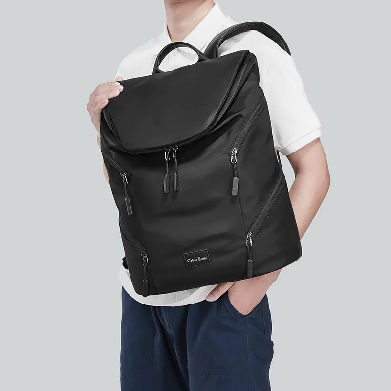 COLINS KEIRS Nylon Fabric Laptop Backpack Large Size Unisex Black-8