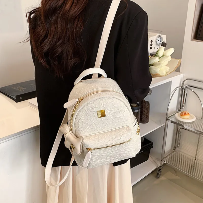 COLINS KEIRS Fabric Niche Design Stud University Student Backpack Commute School Backpack Regular Women's White-3