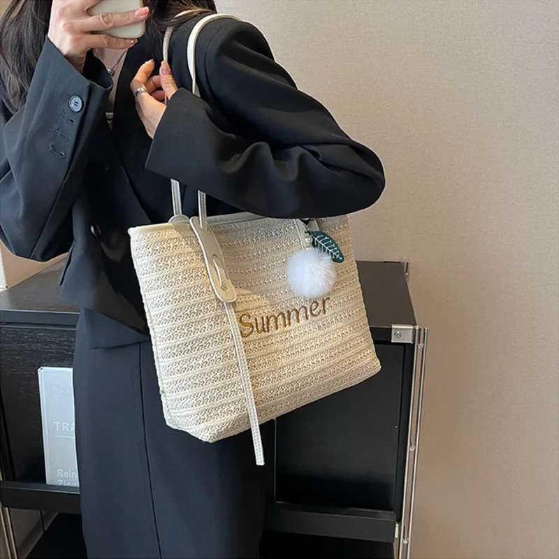 COLINS KEIRS Straw Woven Shoulder Bag Regular Women's Ecru-2