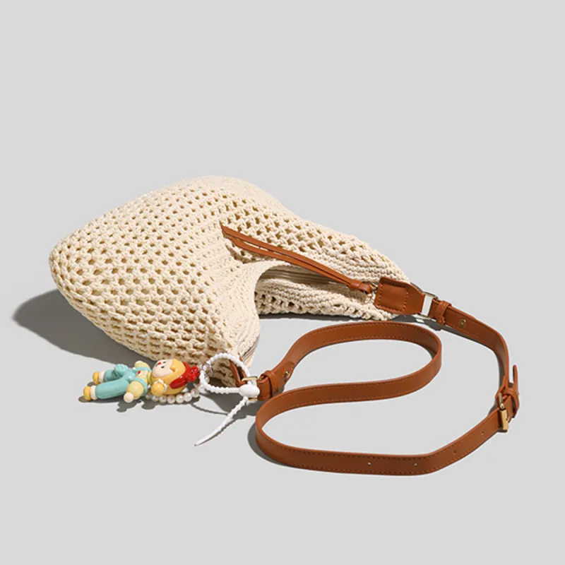 COLINS KEIRS Knitted Fabric Cut Out Lightweight Commute Portable Shoulder Bag Crossbody Bag, Shoulder Bag Women's Ecru-5