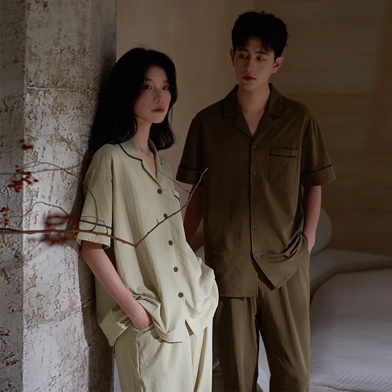 Sha Qian Pajama Set Men's Dark Brown-4