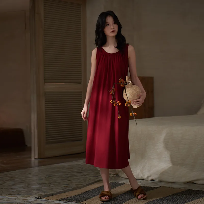 Sha Qian Nightgown Women's Maroon-1
