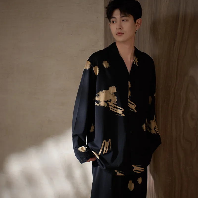 Sha Qian Pajama Set Men's Black-3