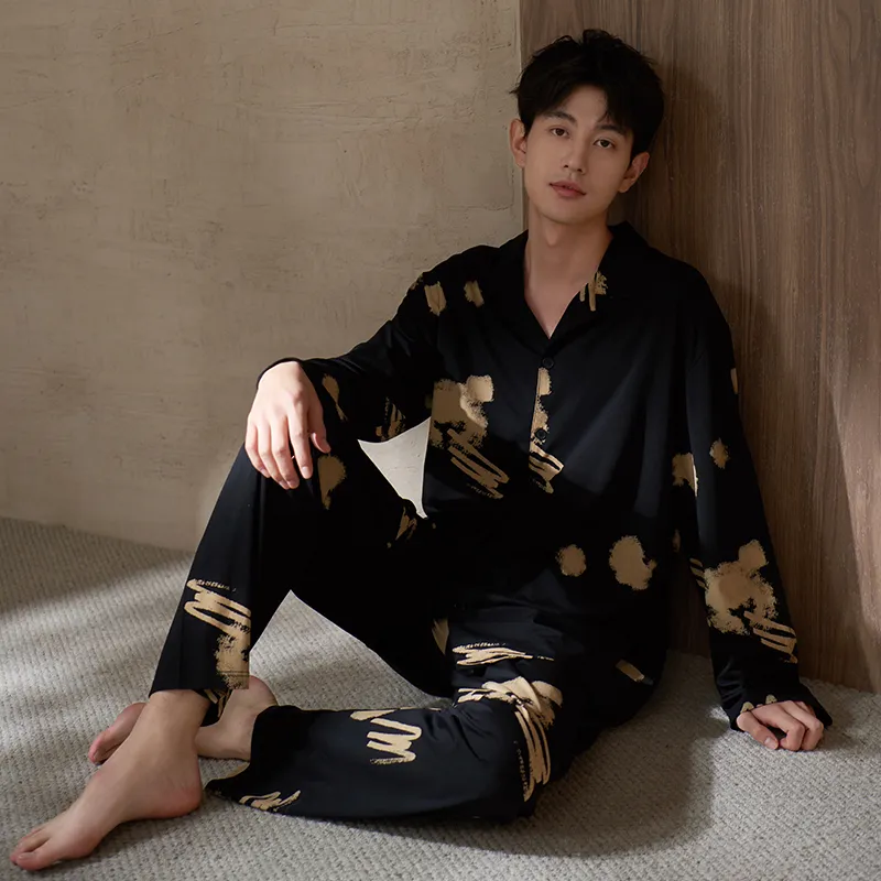 Sha Qian Pajama Set Men's Black-5