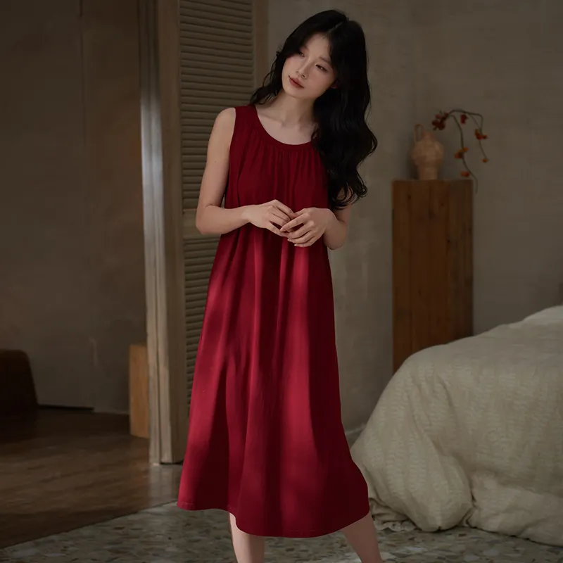 Sha Qian Nightgown Women's Maroon-2