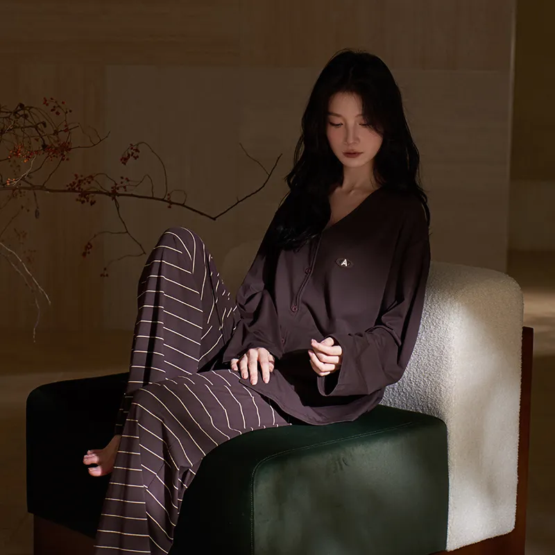 Sha Qian Pajama Set Women's Brown-2