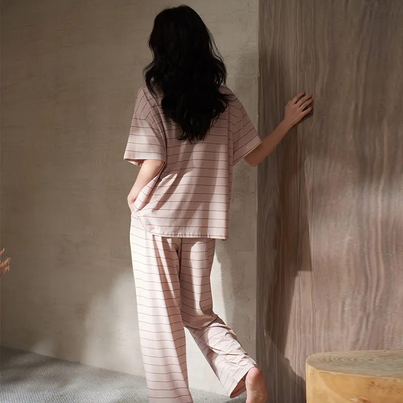 Sha Qian Pajama Set Women's Pink Coffee-4