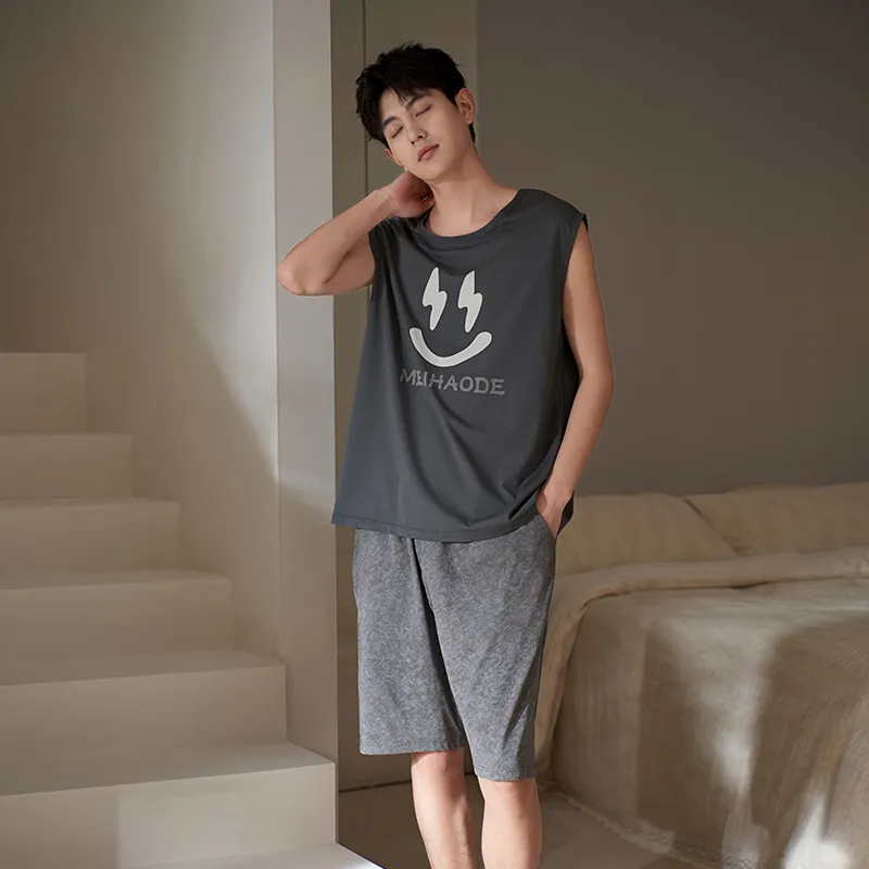 Sha Qian Pajama Set Men's Carbon Gray-2