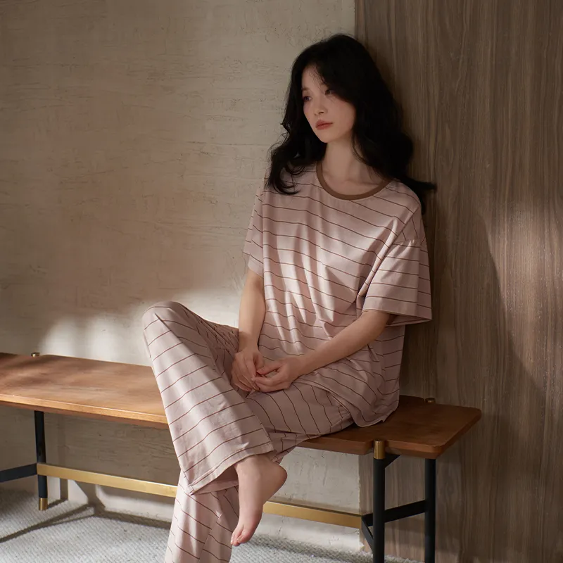 Sha Qian Pajama Set Women's Pink Coffee-2