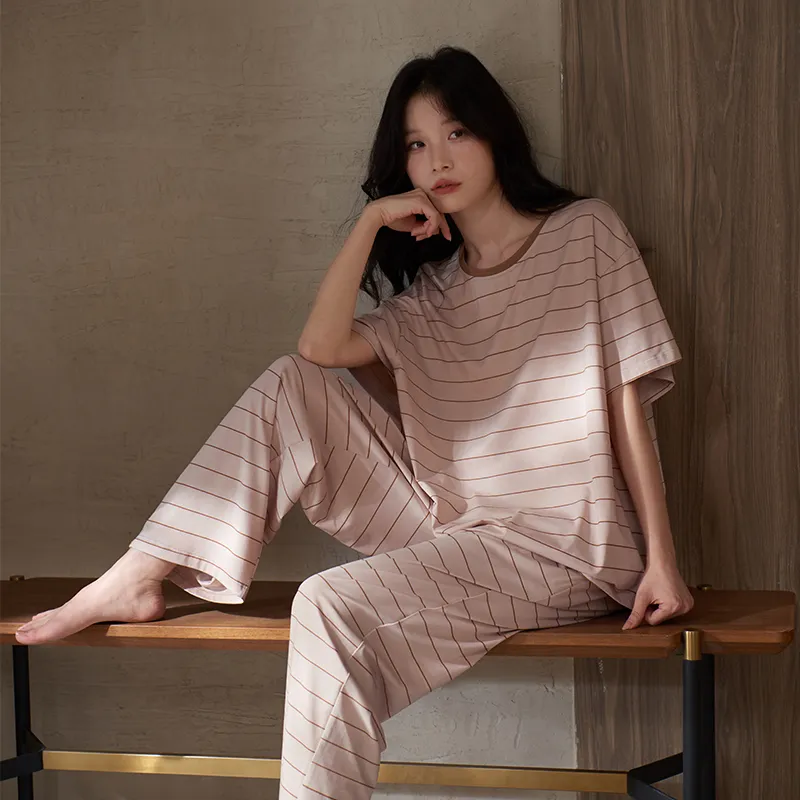 Sha Qian Pajama Set Women's Pink Coffee-3