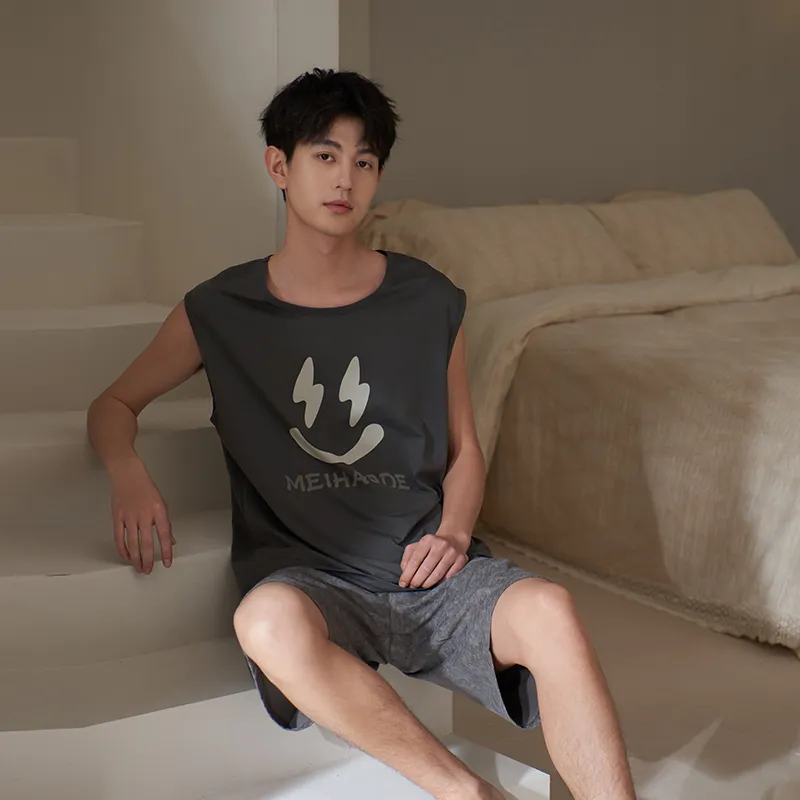 Sha Qian Pajama Set Men's Carbon Gray-3