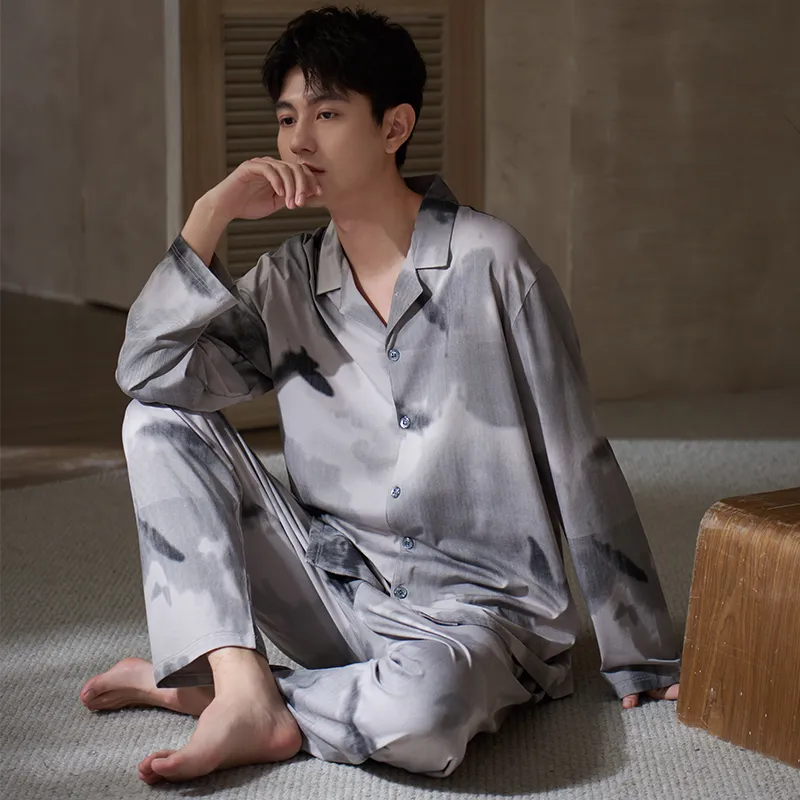 Sha Qian Pajama Set Men's Smoke Gray-3
