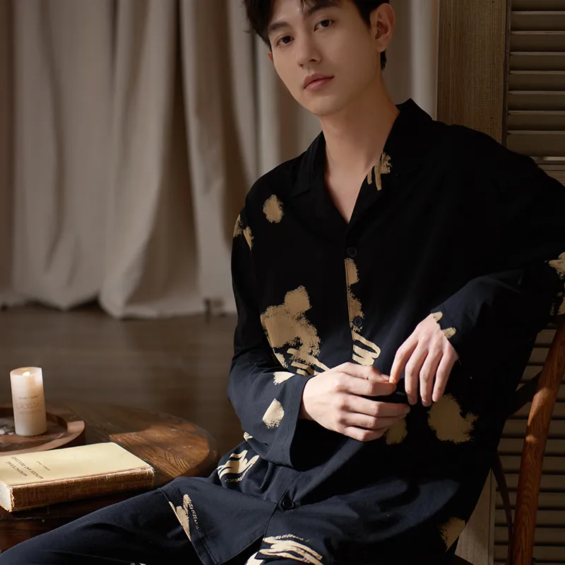 Sha Qian Pajama Set Men's Black-2