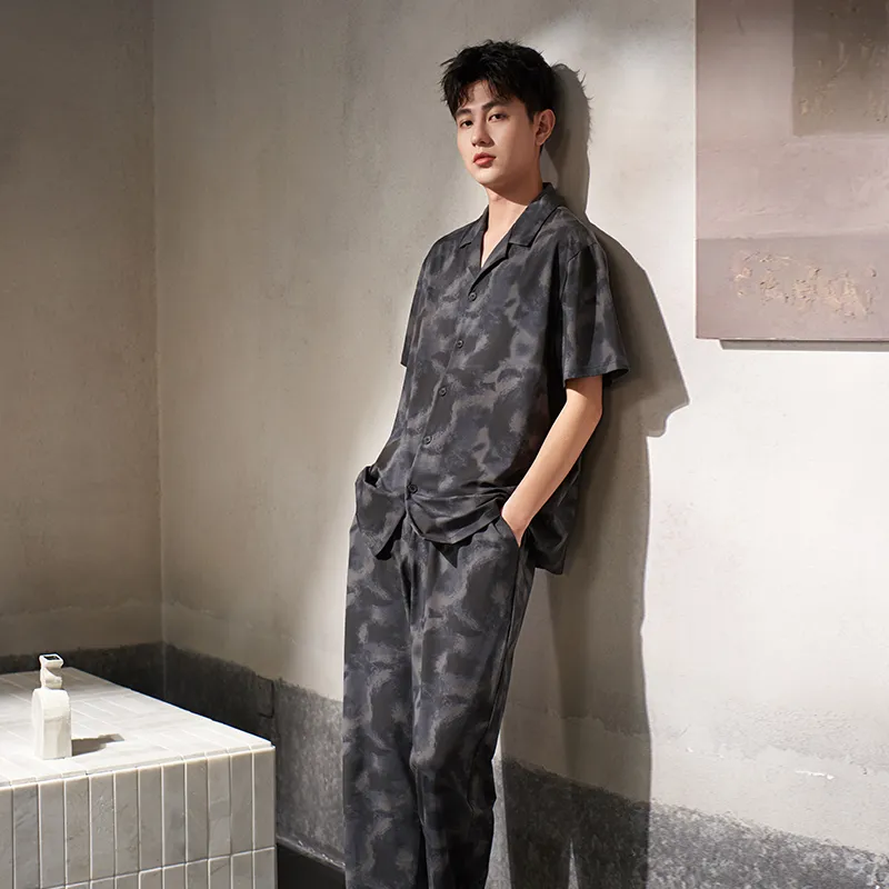 Sha Qian Pajama Set Men's Black-3