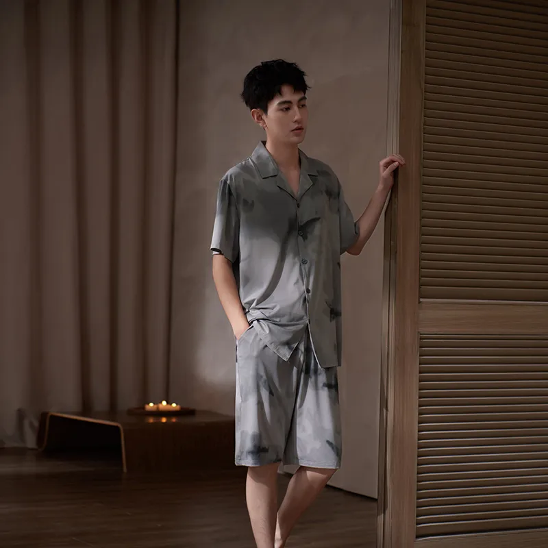 Sha Qian Pajama Set Men's Smoke Gray-6