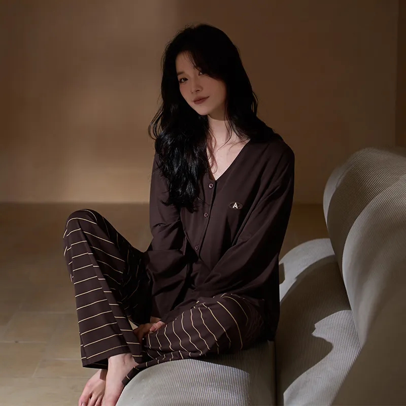 Sha Qian Pajama Set Women's Brown-1